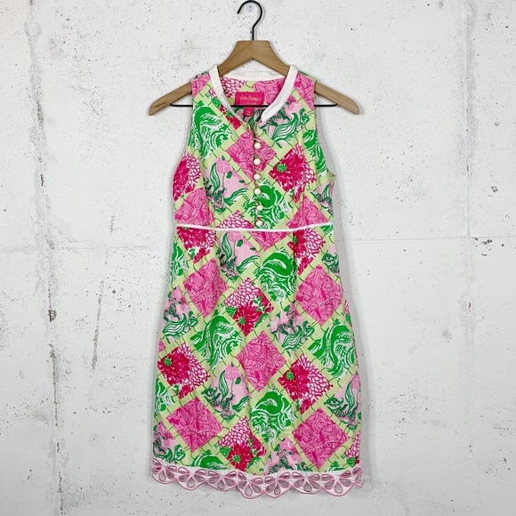 Lilly Pulitzer Jubilee Butterfly Print Pink Green Dress Size 4